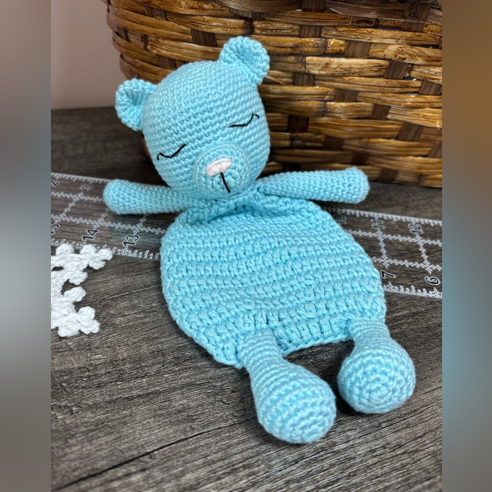 NWOT Handmade Light Blue Crochet Bear Lovey